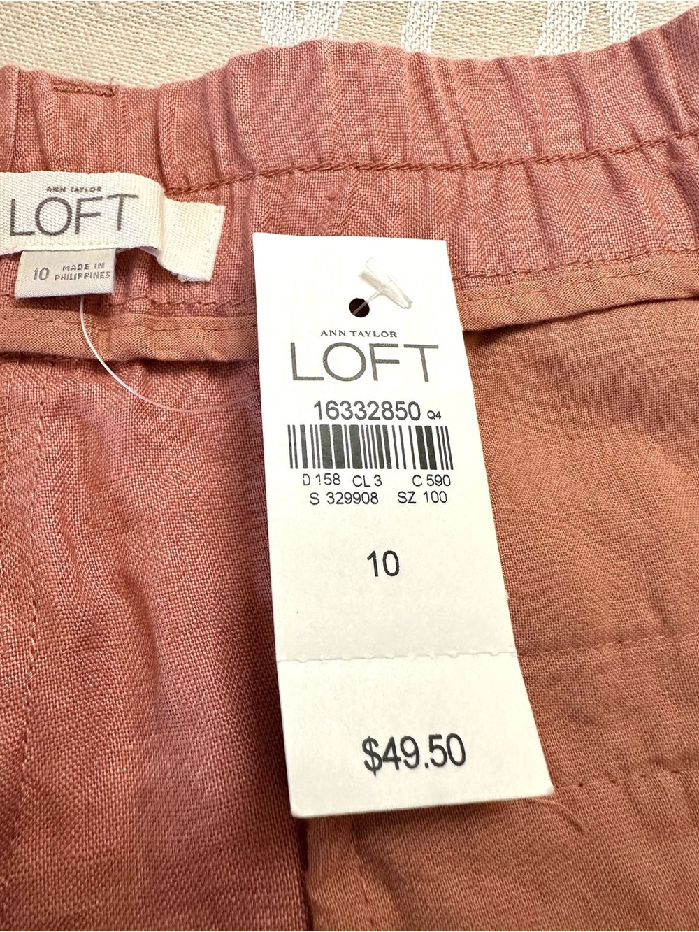 LOFT 100% Linen Dusty Rose Cuffed Shorts w Pockets Size 10 NWT - Picture 8 of 11